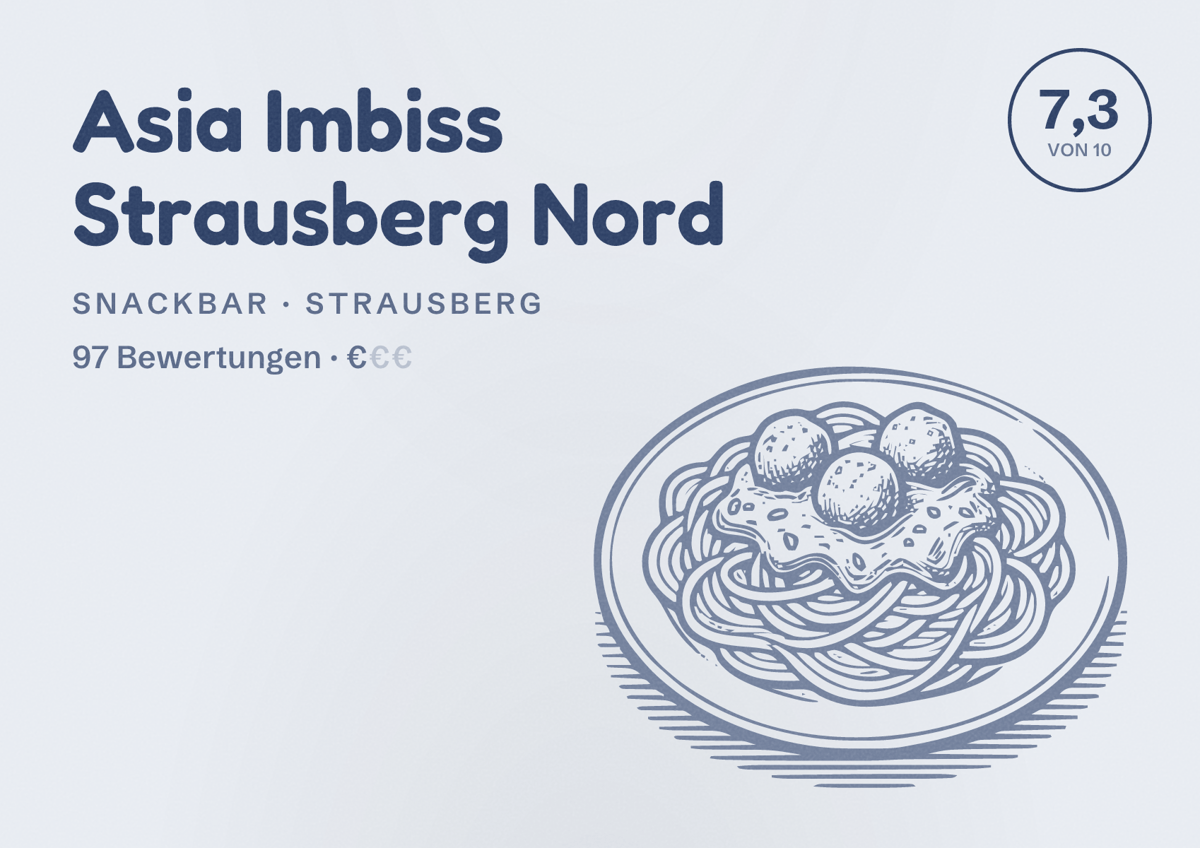 Illustriertes Poster von Asia Imbiss Strausberg Nord, Snackbar in Strausberg: Bewertung 7,3 von 10 aus 97 Bewertungen, Preisniveau €