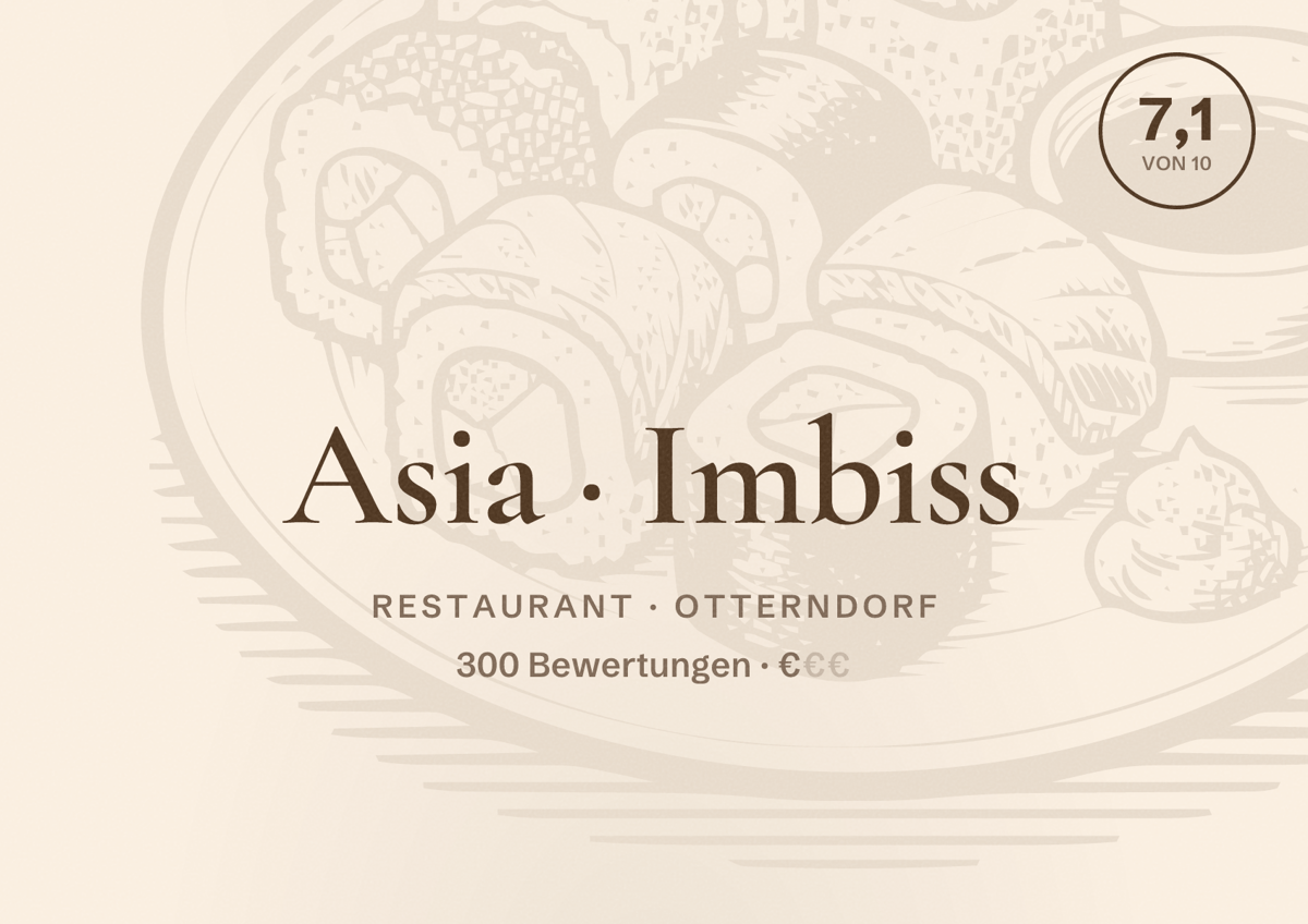 Illustriertes Poster von Asia Imbiss, Restaurant in Otterndorf: Bewertung 7,1 von 10 aus 300 Bewertungen, Preisniveau €