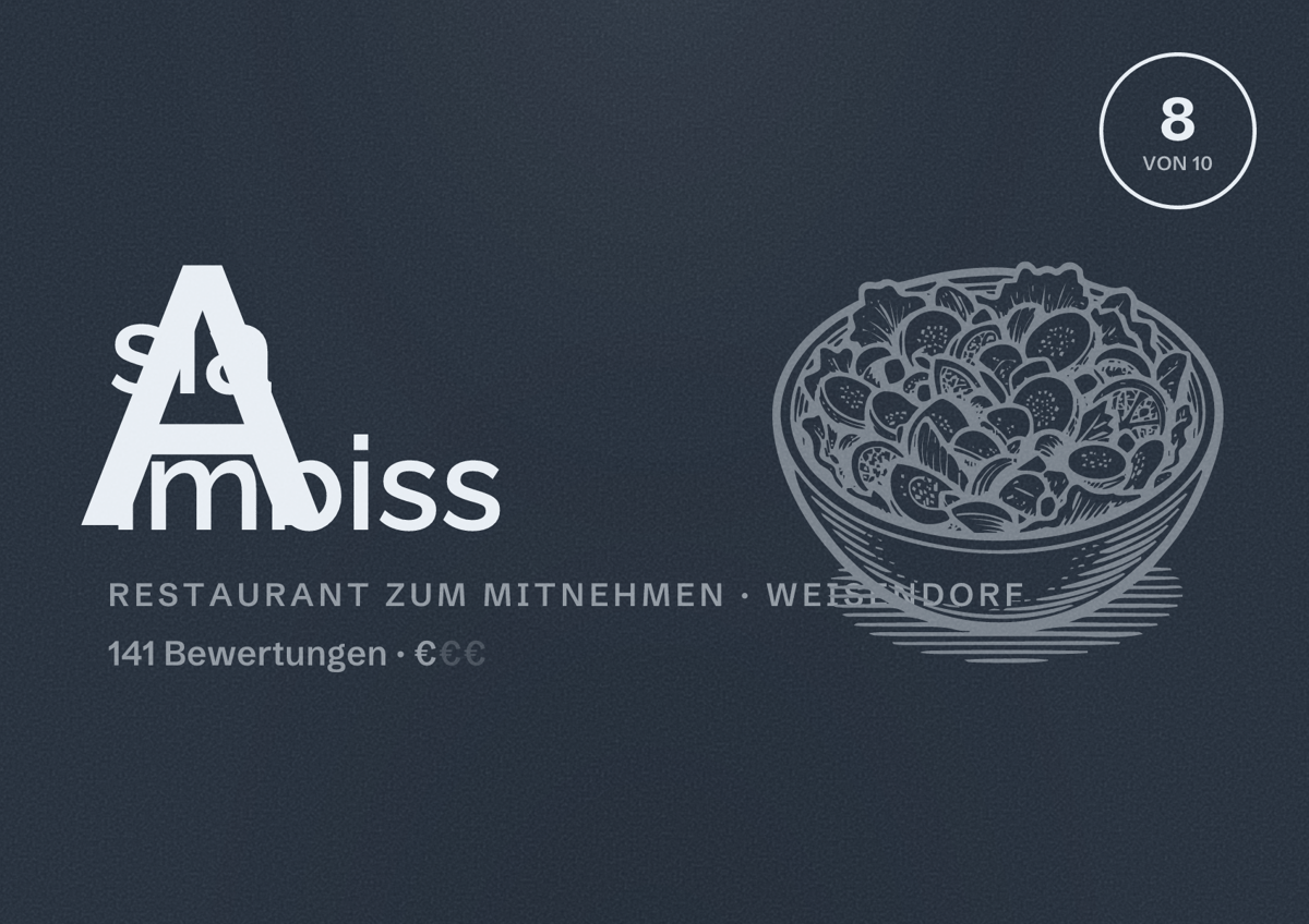Illustriertes Poster von Asia Imbiss, Restaurant zum Mitnehmen in Weisendorf: Bewertung 8 von 10 aus 141 Bewertungen, Preisniveau €