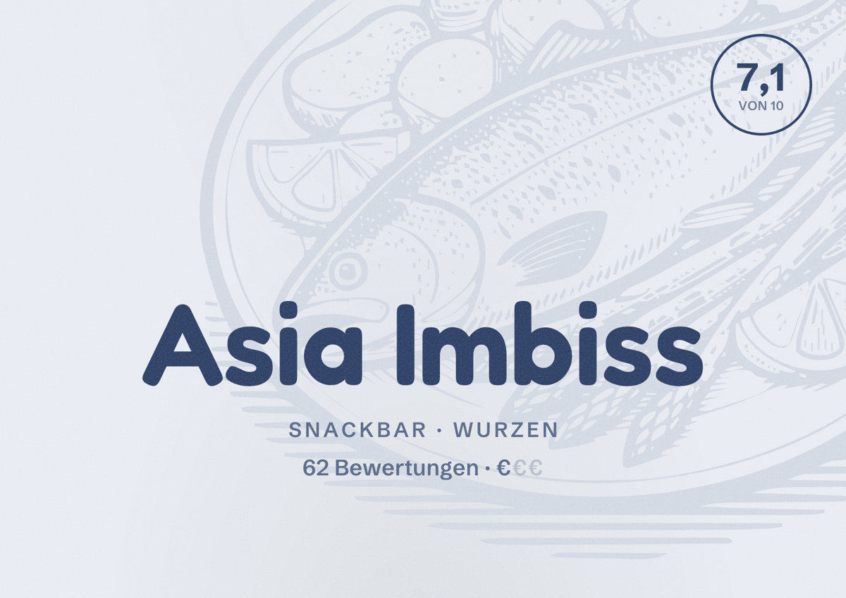 Illustriertes Poster von Asia Imbiss, Snackbar in Wurzen: Bewertung 7,1 von 10 aus 62 Bewertungen, Preisniveau €