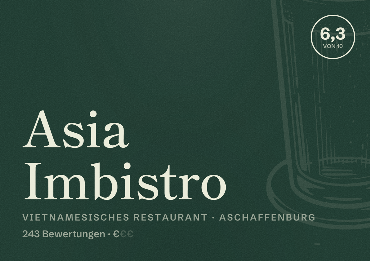 Illustriertes Poster von Asia Imbistro, Vietnamesisches Restaurant in Aschaffenburg: Bewertung 6,3 von 10 aus 243 Bewertungen, Preisniveau €