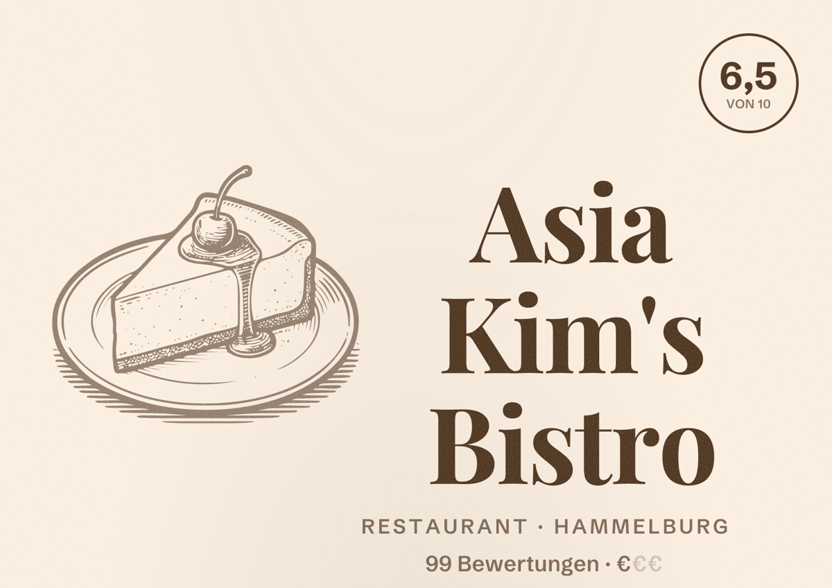 Illustriertes Poster von Asia Kim's Bistro, Restaurant in Hammelburg: Bewertung 6,5 von 10 aus 99 Bewertungen, Preisniveau €