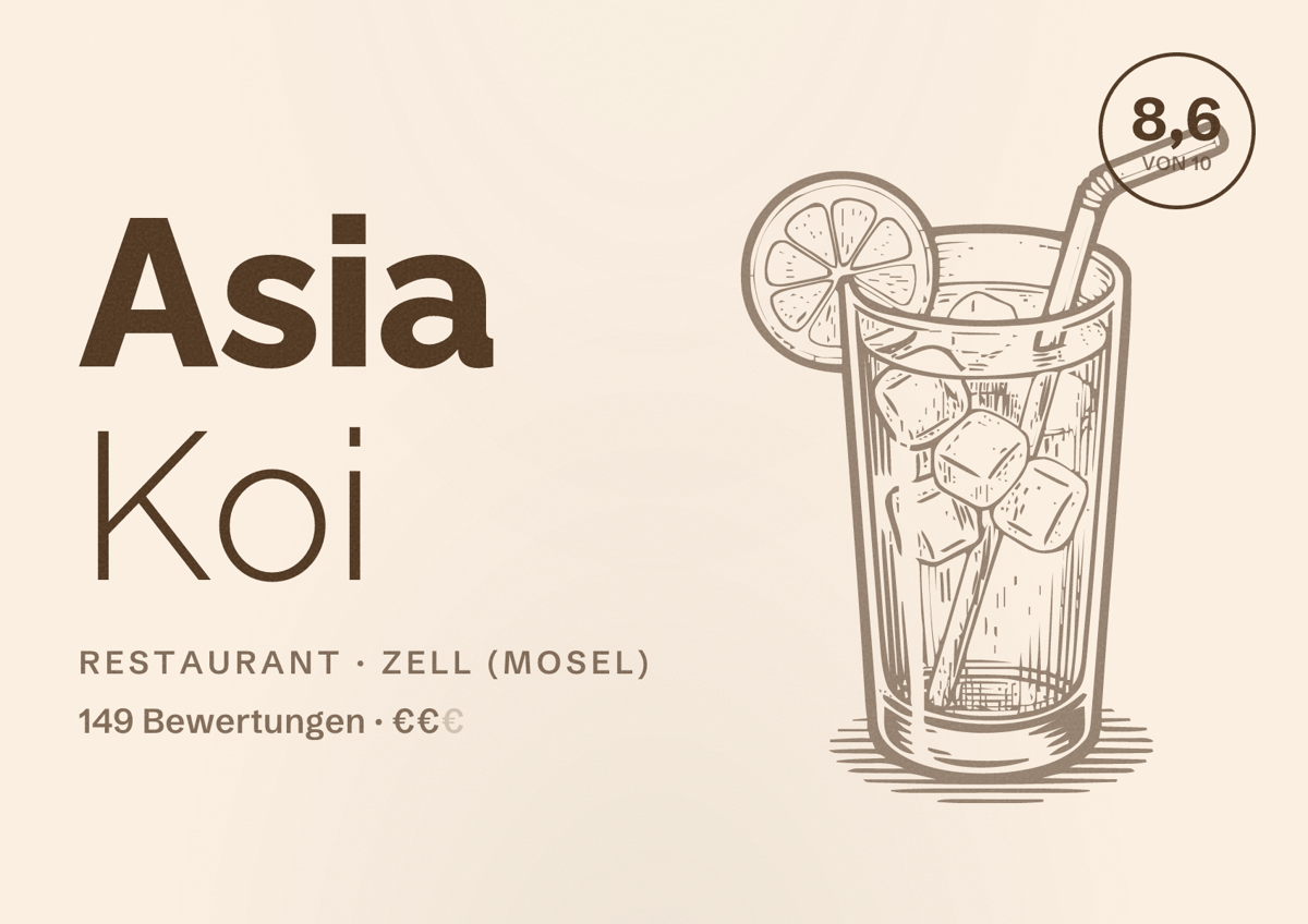 Illustriertes Poster von Asia Koi, Restaurant in Zell (Mosel): Bewertung 8,6 von 10 aus 149 Bewertungen, Preisniveau €€