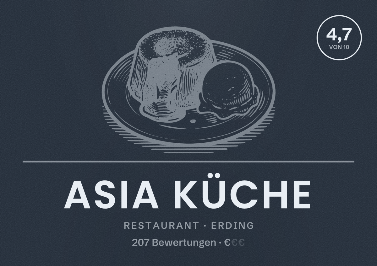 Illustriertes Poster von Asia Küche, Restaurant in Erding: Bewertung 4,7 von 10 aus 207 Bewertungen, Preisniveau €