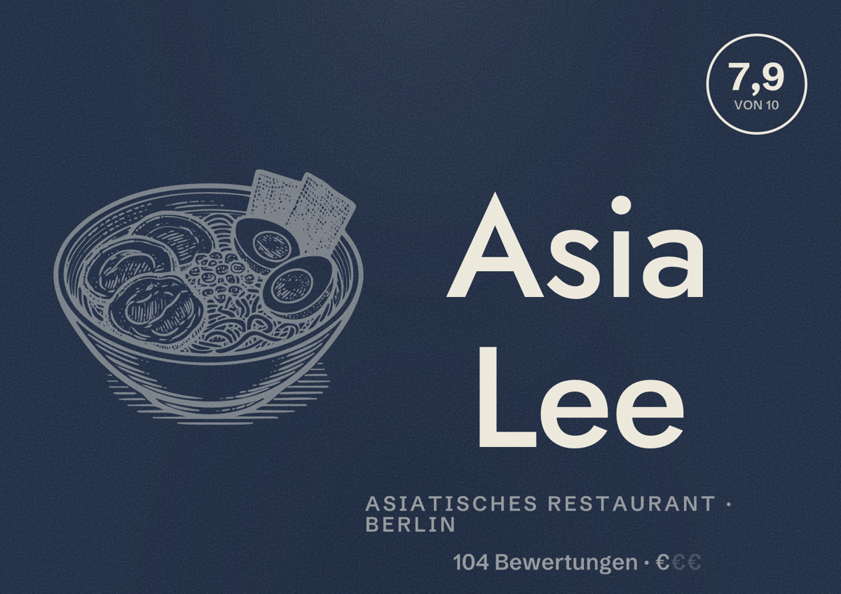 Illustriertes Poster von Asia Lee, Asiatisches Restaurant in Berlin: Bewertung 7,9 von 10 aus 104 Bewertungen, Preisniveau €