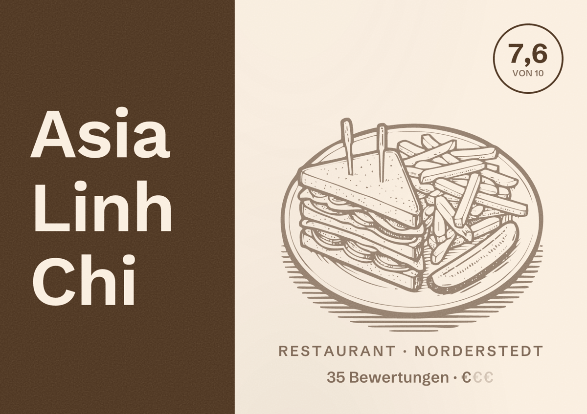 Illustriertes Poster von Asia Linh Chi, Restaurant in Norderstedt: Bewertung 7,6 von 10 aus 35 Bewertungen, Preisniveau €