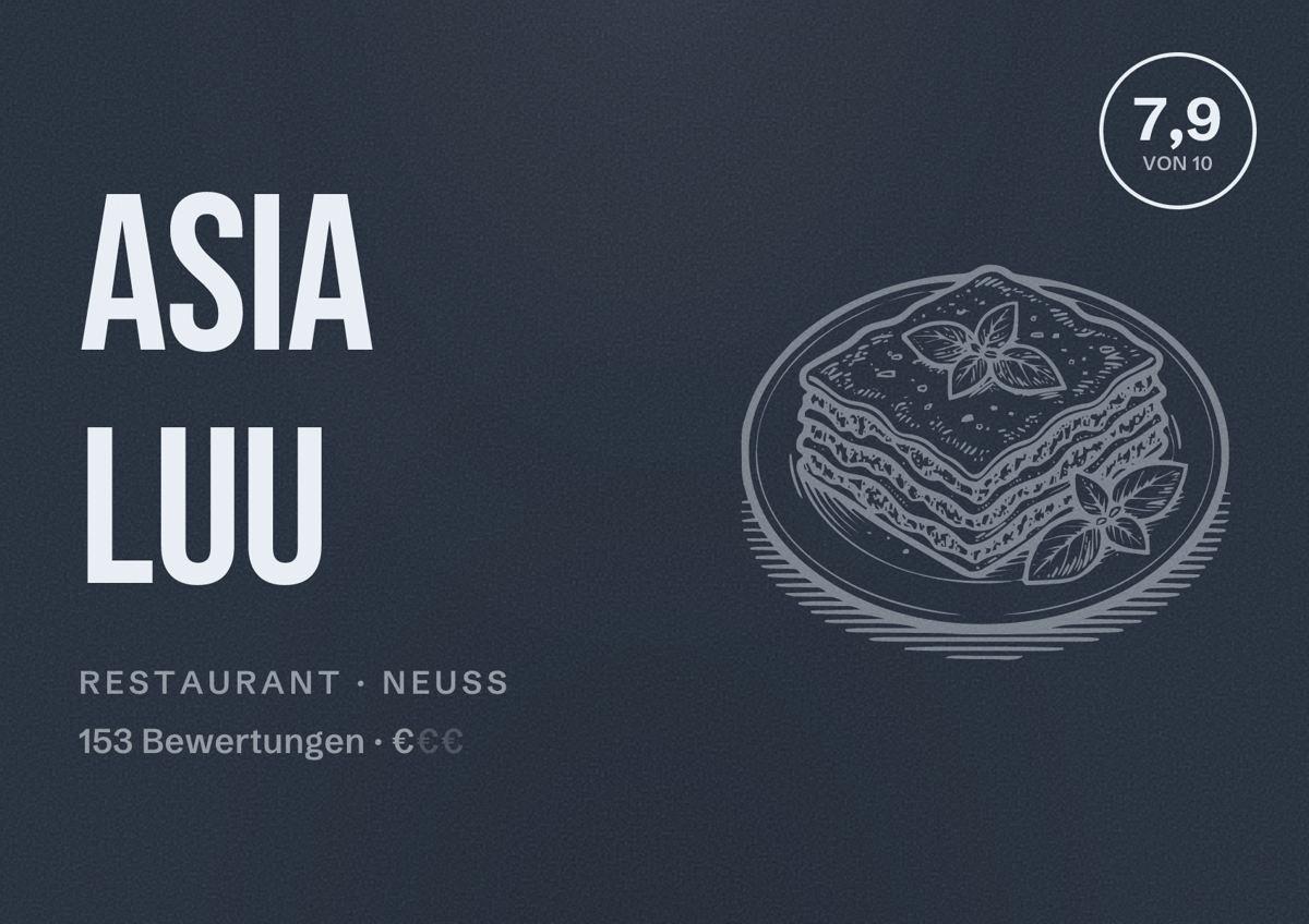 Illustriertes Poster von Asia Luu, Restaurant in Neuss: Bewertung 7,9 von 10 aus 153 Bewertungen, Preisniveau €