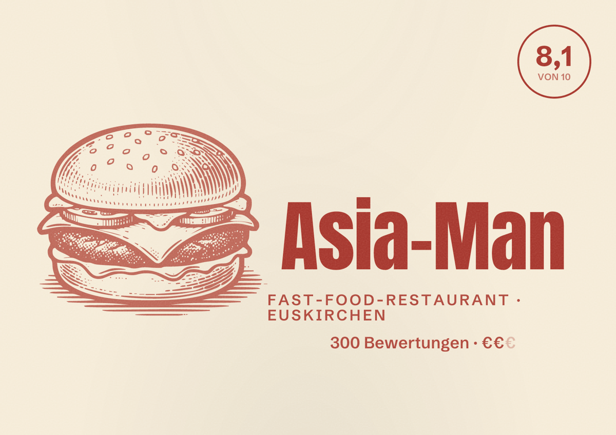 Illustriertes Poster von Asia-Man, Fast-Food-Restaurant in Euskirchen: Bewertung 8,1 von 10 aus 300 Bewertungen, Preisniveau €€