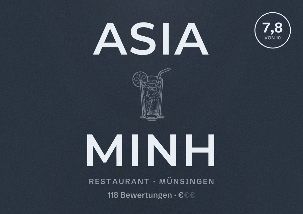 Illustriertes Poster von Asia Minh, Restaurant in Münsingen: Bewertung 7,8 von 10 aus 118 Bewertungen, Preisniveau €