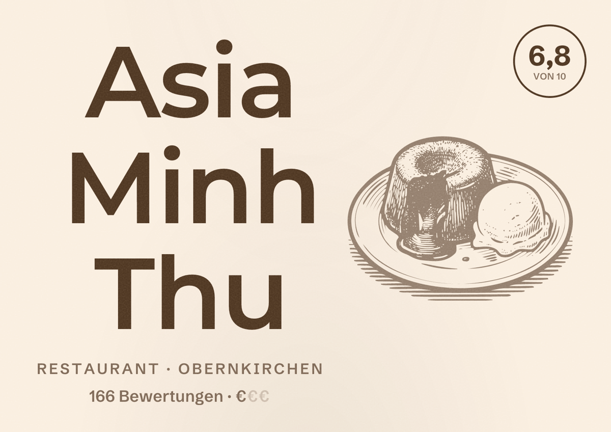 Illustriertes Poster von Asia Minh Thu, Restaurant in Obernkirchen: Bewertung 6,8 von 10 aus 166 Bewertungen, Preisniveau €