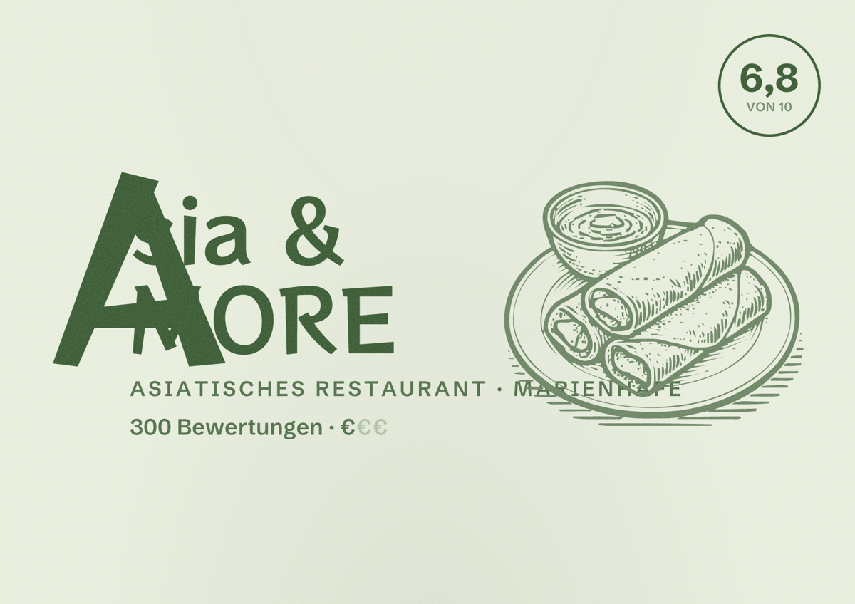 Illustriertes Poster von Asia & MORE, Asiatisches Restaurant in Marienhafe: Bewertung 6,8 von 10 aus 300 Bewertungen, Preisniveau €