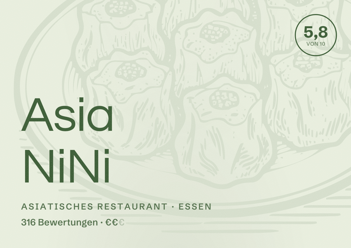 Illustriertes Poster von Asia NiNi, Asiatisches Restaurant in Essen: Gästebewertung 5,8 von 10 aus 316 Bewertungen