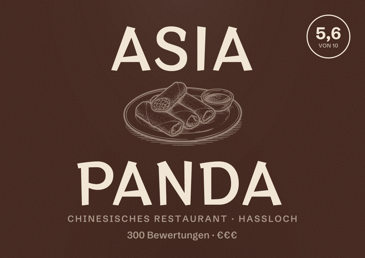 Illustriertes Poster von Asia Panda, Chinesisches Restaurant in Haßloch: Bewertung 5,6 von 10 aus 300 Bewertungen, Preisniveau €€€