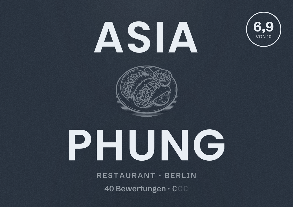 Illustriertes Poster von ASIA PHUNG, Restaurant in Berlin: Bewertung 6,9 von 10 aus 40 Bewertungen, Preisniveau €