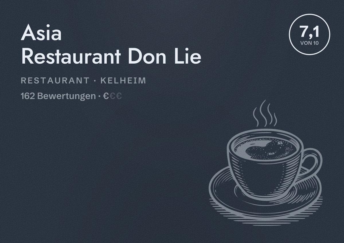 Illustriertes Poster von Asia Restaurant Don Lie, Restaurant in Kelheim: Bewertung 7,1 von 10 aus 162 Bewertungen, Preisniveau €