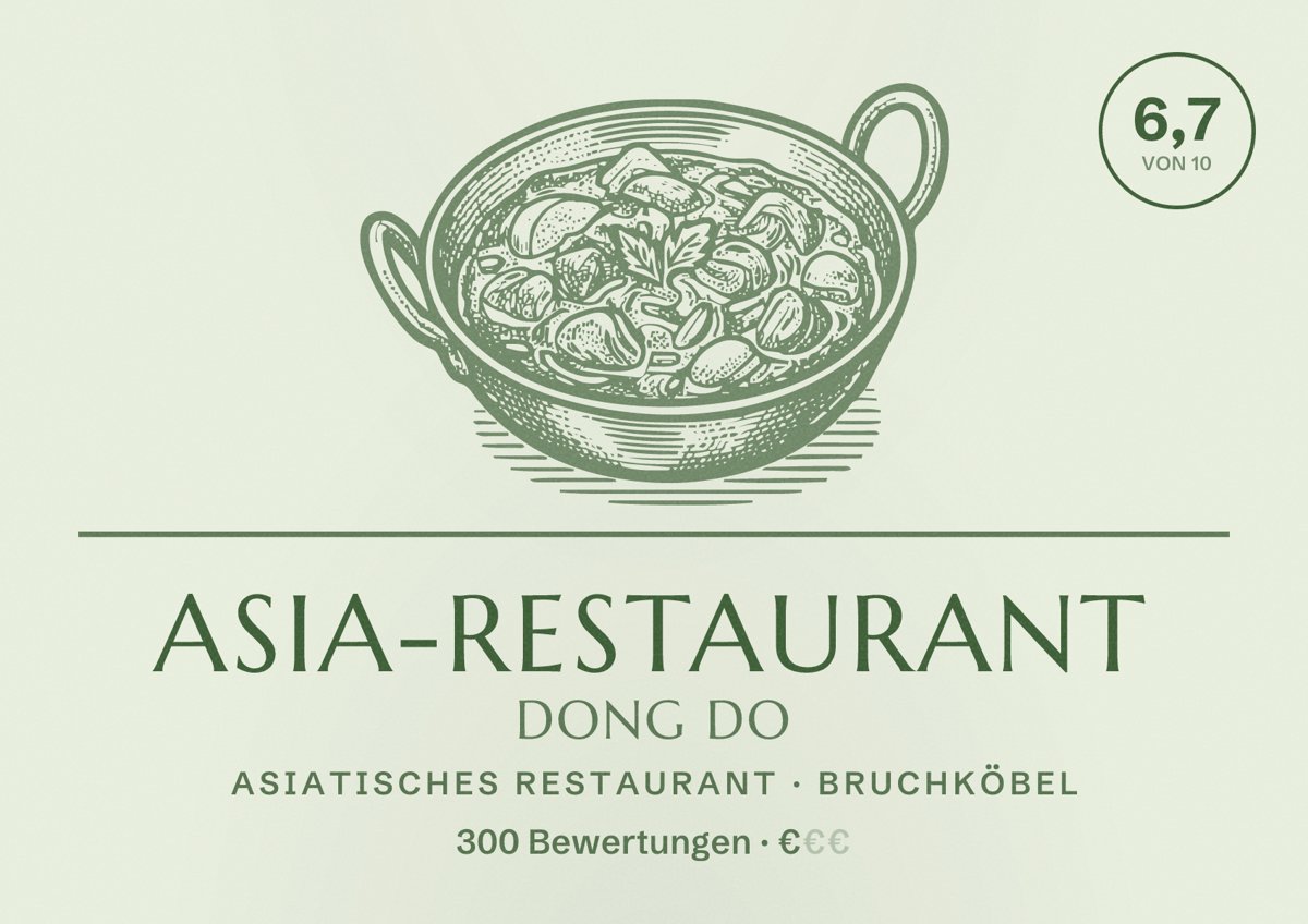 Illustriertes Poster von Asia-Restaurant Dong Do, Asiatisches Restaurant in Bruchköbel: Bewertung 6,7 von 10 aus 300 Bewertungen, Preisniveau €