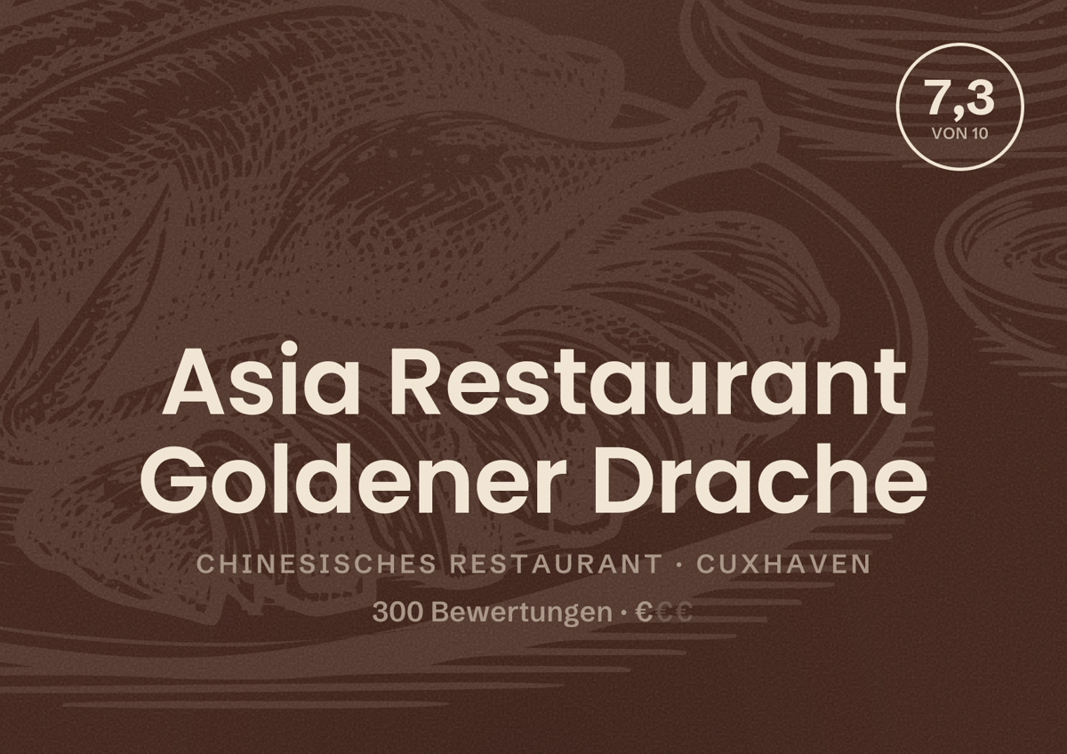 Illustriertes Poster von Asia Restaurant Goldener Drache, Chinesisches Restaurant in Cuxhaven: Bewertung 7,3 von 10 aus 300 Bewertungen, Preisniveau €