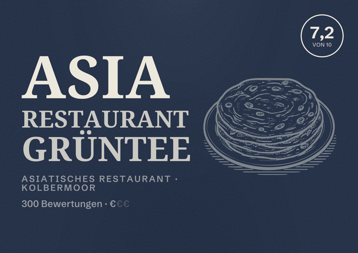 Illustriertes Poster von Asia Restaurant Grüntee, Asiatisches Restaurant in Kolbermoor: Bewertung 7,2 von 10 aus 300 Bewertungen, Preisniveau €