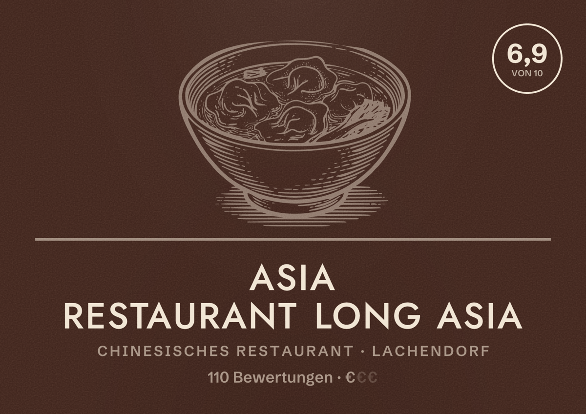 Illustriertes Poster von Asia Restaurant Long Asia, Chinesisches Restaurant in Lachendorf: Bewertung 6,9 von 10 aus 110 Bewertungen, Preisniveau €