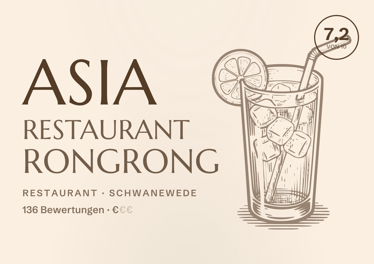 Illustriertes Poster von Asia Restaurant RongRong, Restaurant in Schwanewede: Bewertung 7,2 von 10 aus 136 Bewertungen, Preisniveau €