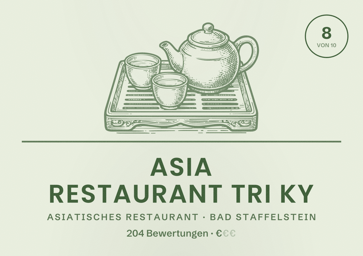Illustriertes Poster von Asia Restaurant Tri Ky, Asiatisches Restaurant in Bad Staffelstein: Bewertung 8 von 10 aus 204 Bewertungen, Preisniveau €