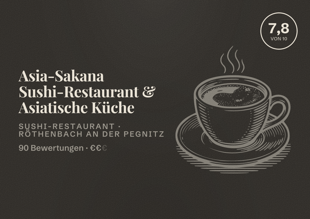 Illustriertes Poster von Asia-Sakana Sushi-Restaurant & Asiatische Küche, Sushi-Restaurant in Röthenbach an der Pegnitz: Bewertung 7,8 von 10 aus 90 Bewertungen, Preisniveau €€