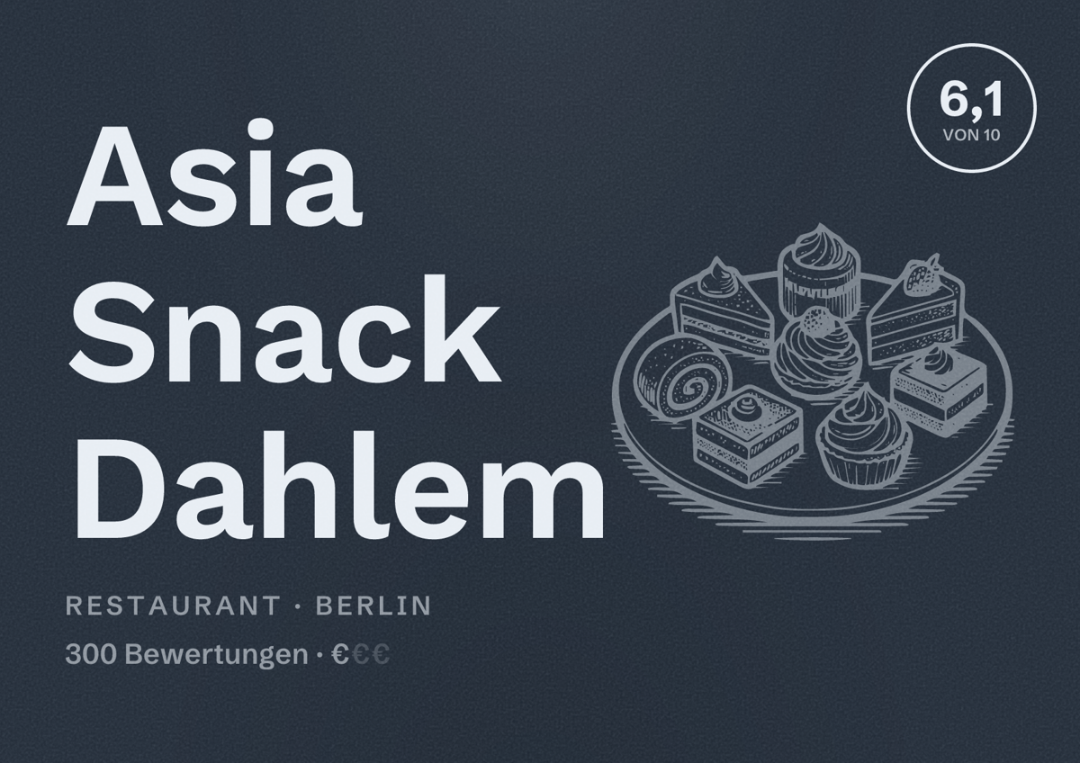 Illustriertes Poster von Asia Snack Dahlem, Restaurant in Berlin: Bewertung 6,1 von 10 aus 300 Bewertungen, Preisniveau €