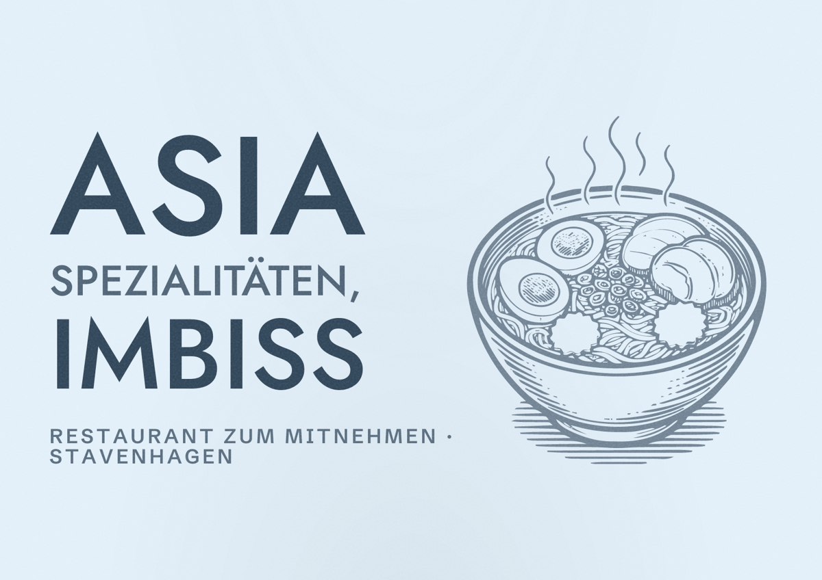 Illustriertes Poster von Asia Spezialitäten, Imbiss, Restaurant zum Mitnehmen in Stavenhagen
