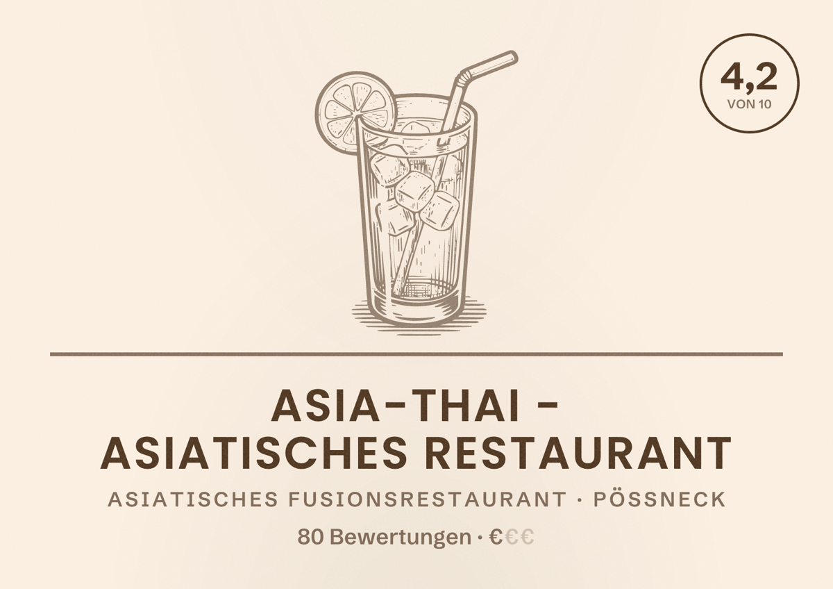 Illustriertes Poster von Asia-Thai - Asiatisches Restaurant, Asiatisches Fusionsrestaurant in Pößneck: Bewertung 4,2 von 10 aus 80 Bewertungen, Preisniveau €
