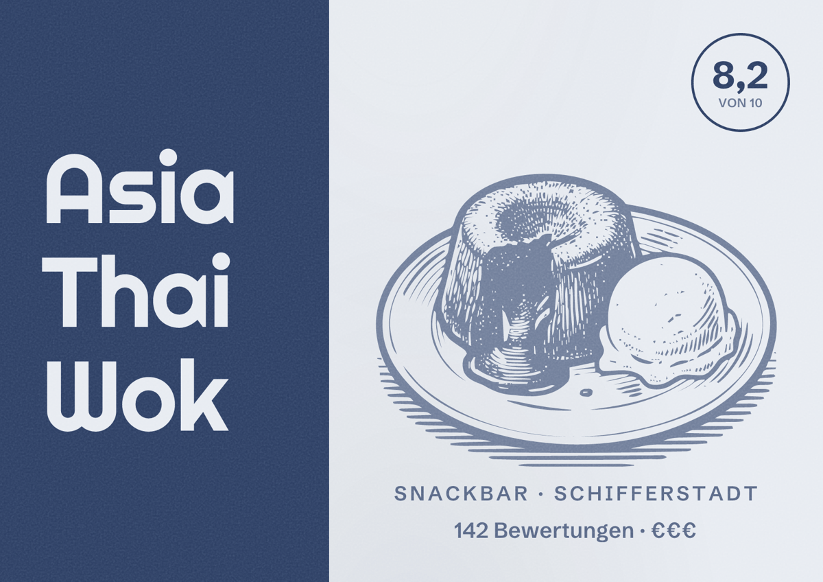 Illustriertes Poster von Asia Thai Wok, Snackbar in Schifferstadt: Bewertung 8,2 von 10 aus 142 Bewertungen, Preisniveau €€€