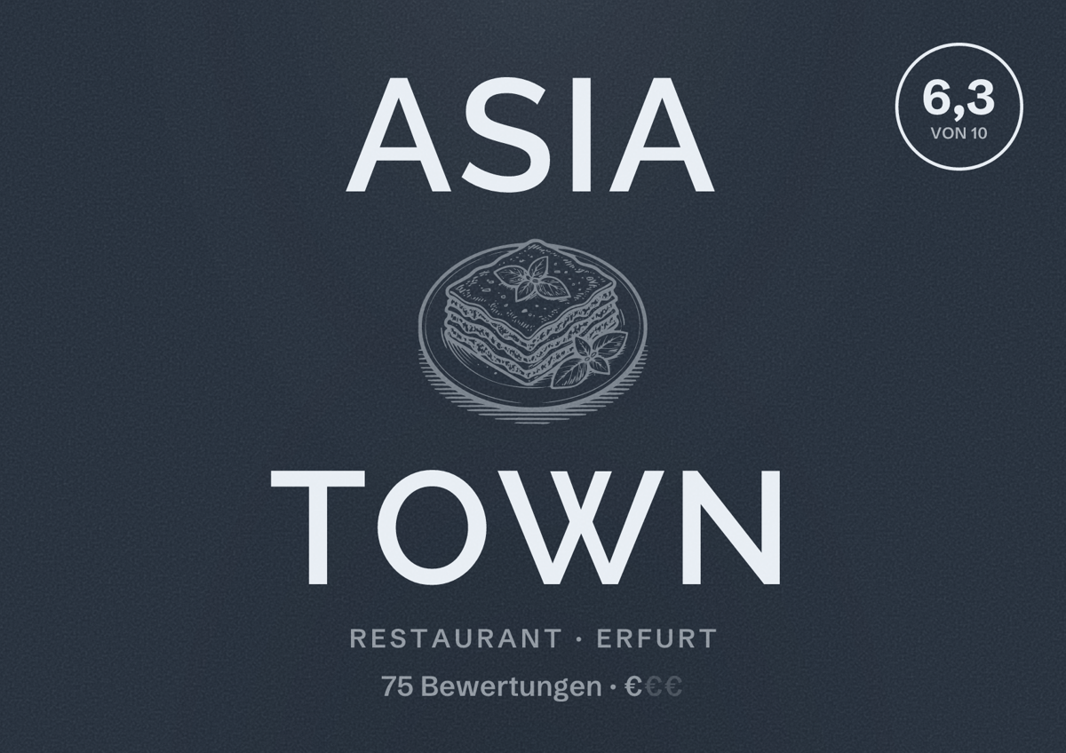 Illustriertes Poster von Asia Town, Restaurant in Erfurt: Bewertung 6,3 von 10 aus 75 Bewertungen, Preisniveau €