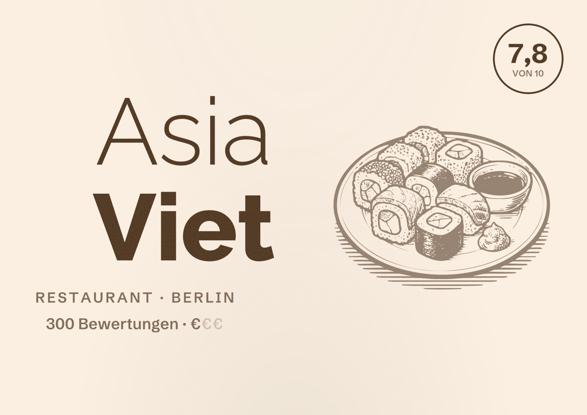 Illustriertes Poster von Asia Viet, Restaurant in Berlin: Bewertung 7,8 von 10 aus 300 Bewertungen, Preisniveau €