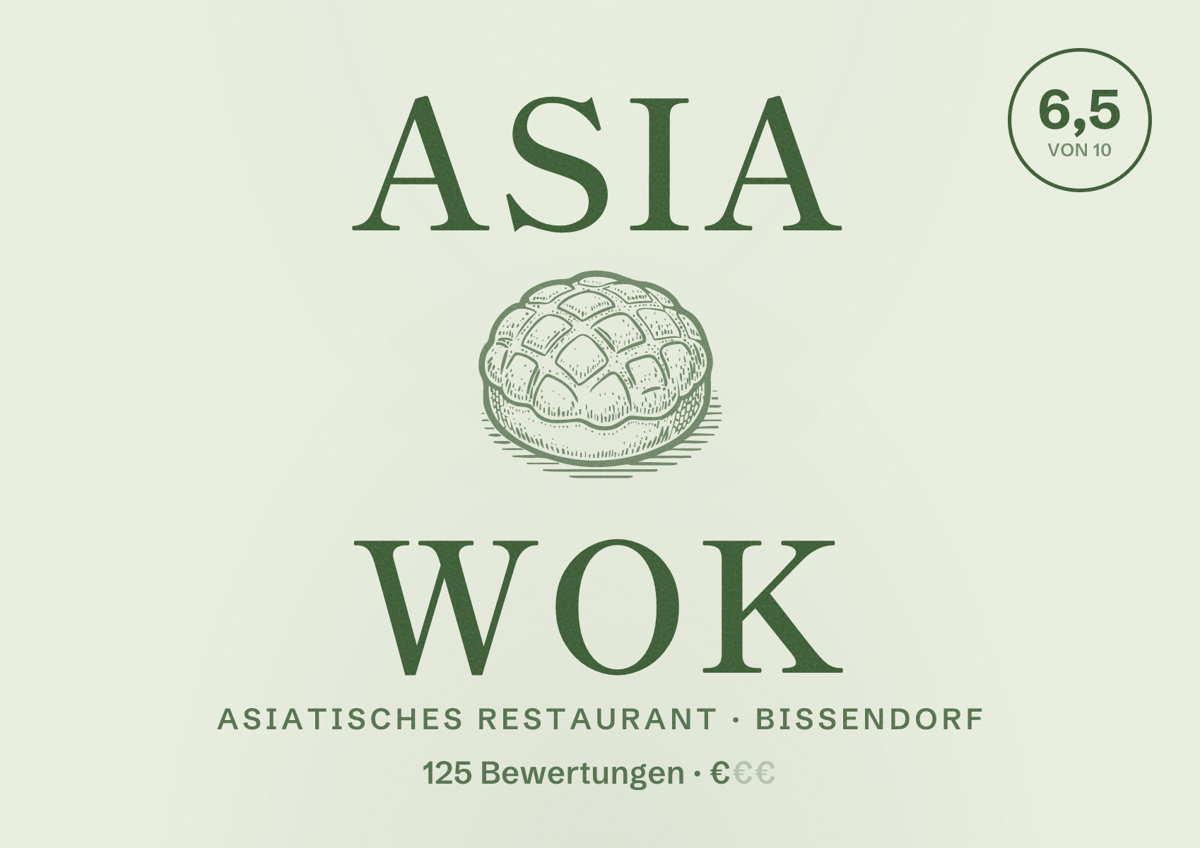 Illustriertes Poster von Asia WOK, Asiatisches Restaurant in Bissendorf: Bewertung 6,5 von 10 aus 125 Bewertungen, Preisniveau €