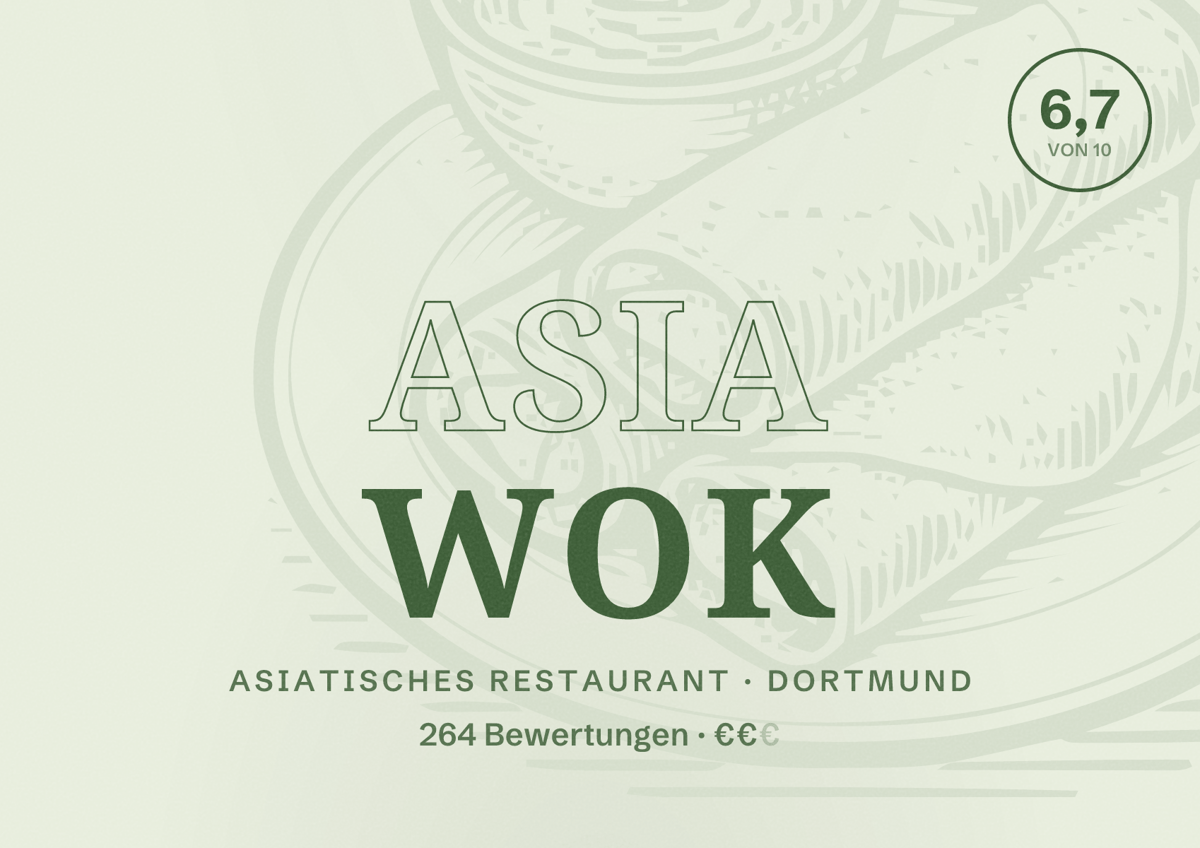 Illustriertes Poster von Asia Wok, Asiatisches Restaurant in Dortmund: Gästebewertung 6,7 von 10 aus 264 Bewertungen
