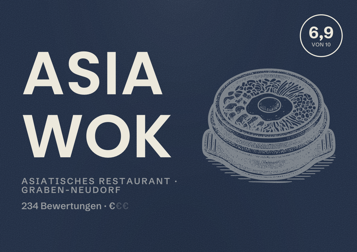 Illustriertes Poster von Asia Wok, Asiatisches Restaurant in Graben-Neudorf: Bewertung 6,9 von 10 aus 234 Bewertungen, Preisniveau €