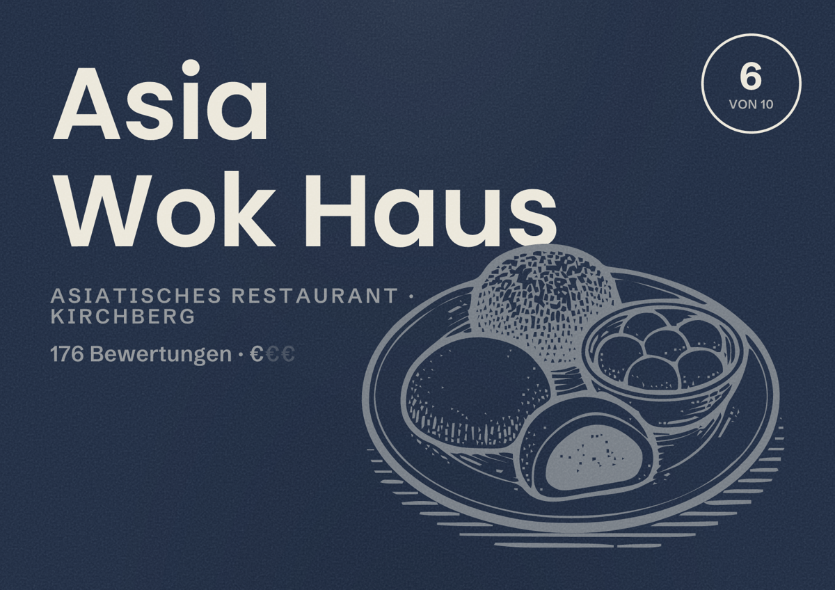 Illustriertes Poster von Asia Wok Haus, Asiatisches Restaurant in Kirchberg: Bewertung 6 von 10 aus 176 Bewertungen, Preisniveau €