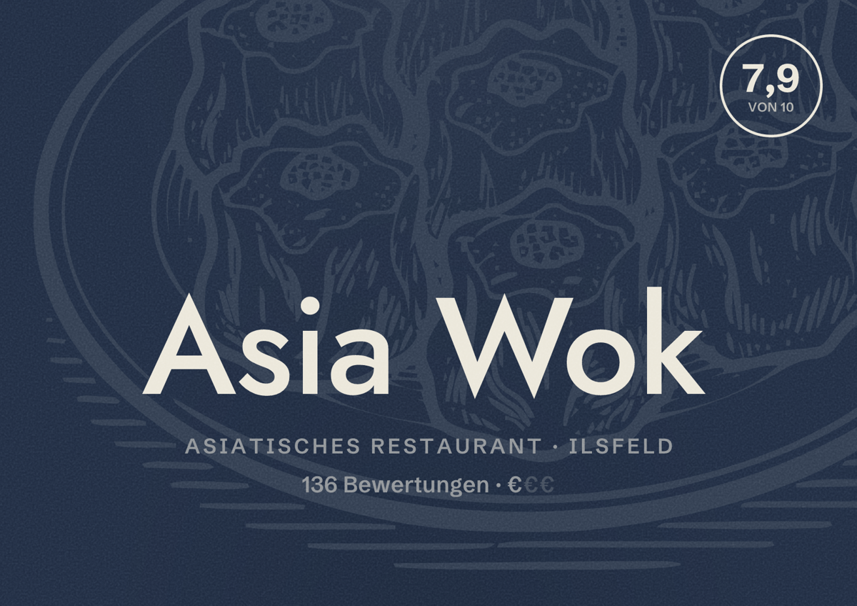 Illustriertes Poster von Asia Wok, Asiatisches Restaurant in Ilsfeld: Bewertung 7,9 von 10 aus 136 Bewertungen, Preisniveau €