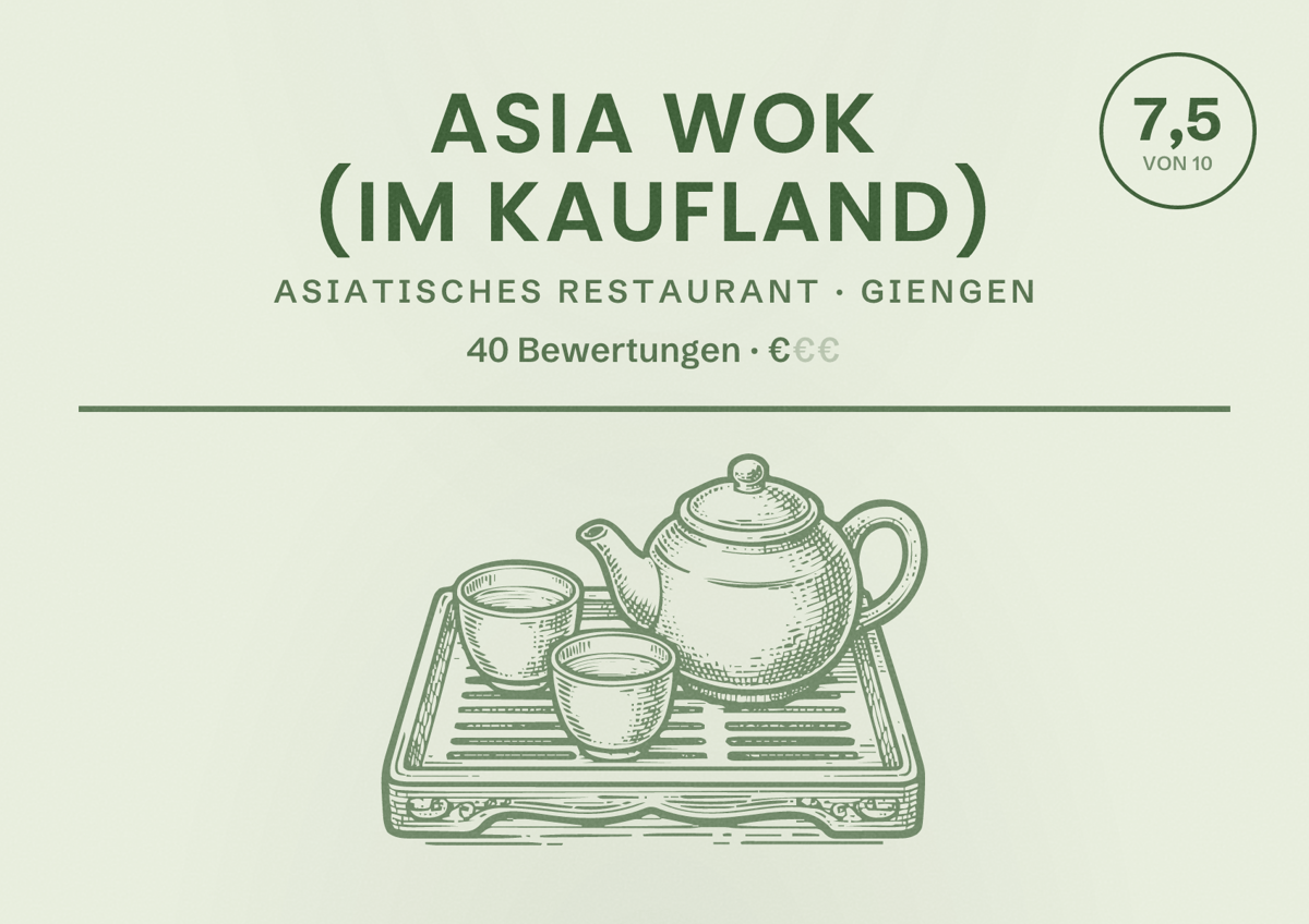 Illustriertes Poster von Asia Wok (im Kaufland), Asiatisches Restaurant in Giengen: Bewertung 7,5 von 10 aus 40 Bewertungen, Preisniveau €
