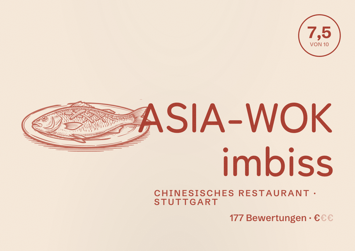 Illustriertes Poster von ASIA-WOK imbiss, Chinesisches Restaurant in Stuttgart: Bewertung 7,5 von 10 aus 177 Bewertungen, Preisniveau €