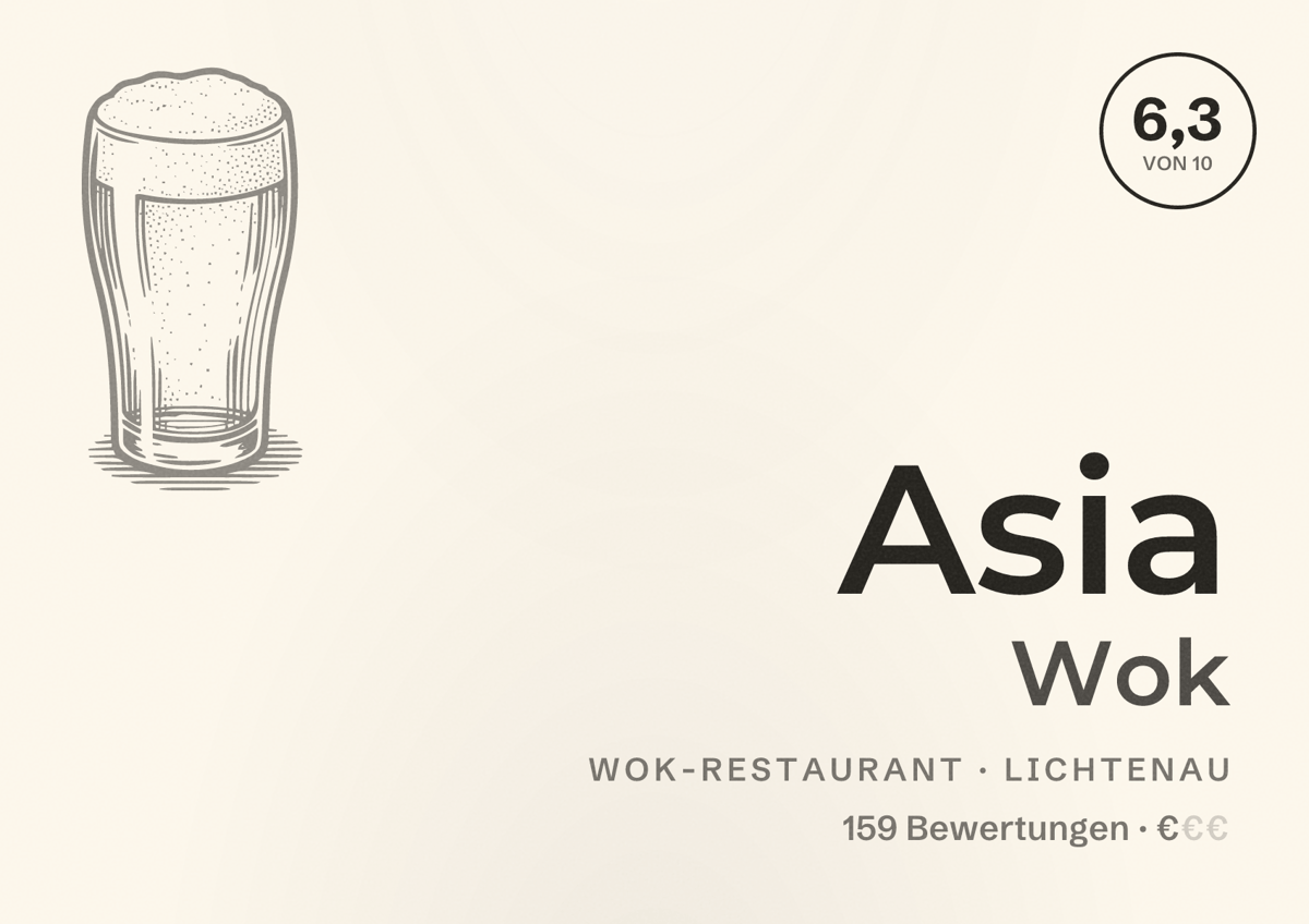 Illustriertes Poster von Asia Wok, Wok-Restaurant in Lichtenau: Bewertung 6,3 von 10 aus 159 Bewertungen, Preisniveau €