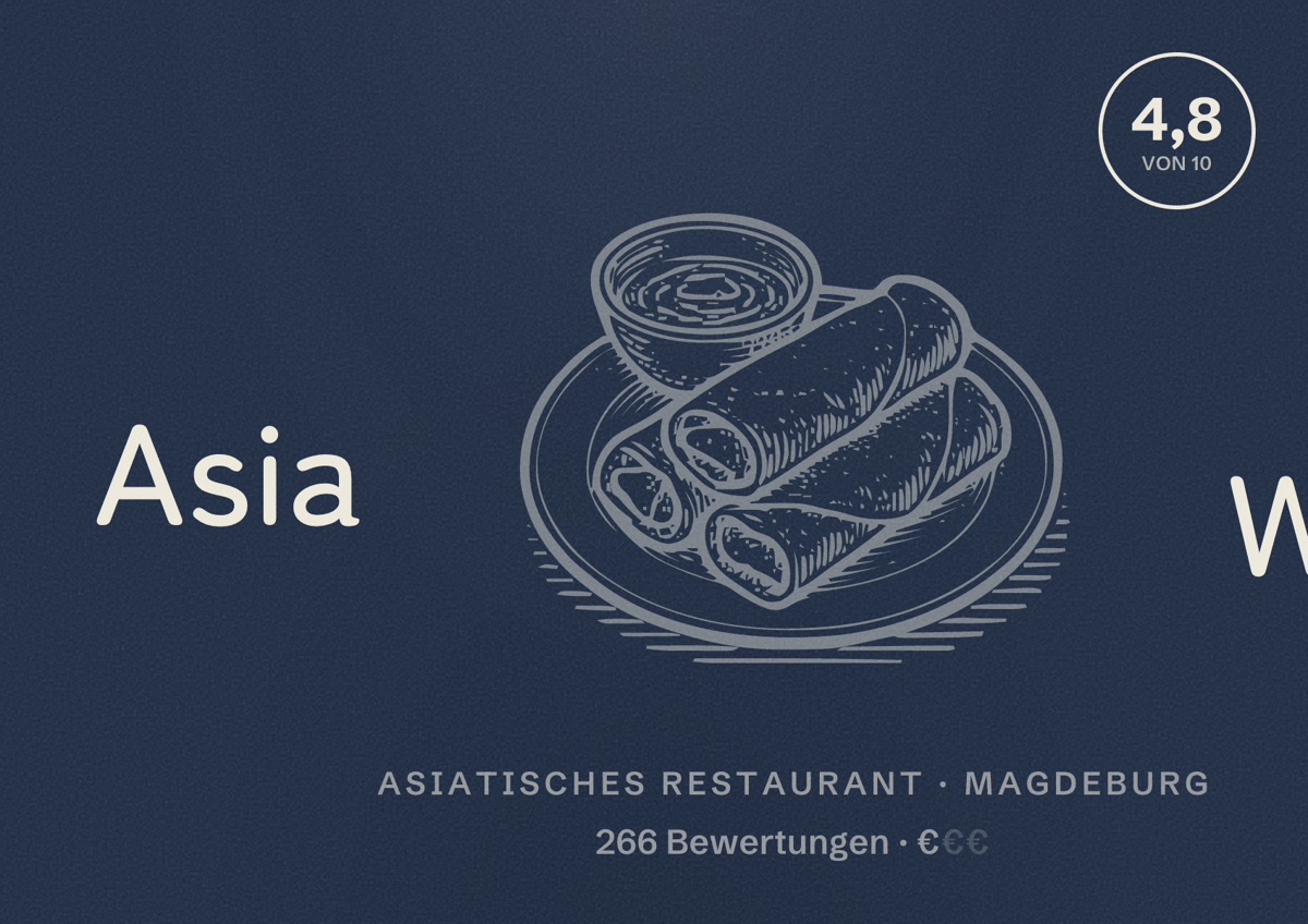 Illustriertes Poster von Asia Wok, Asiatisches Restaurant in Magdeburg: Bewertung 4,8 von 10 aus 266 Bewertungen, Preisniveau €