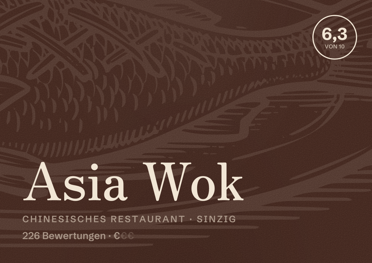 Illustriertes Poster von Asia Wok, Chinesisches Restaurant in Sinzig: Bewertung 6,3 von 10 aus 226 Bewertungen, Preisniveau €