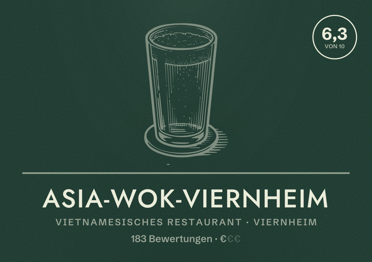 Illustriertes Poster von Asia-Wok-Viernheim, Vietnamesisches Restaurant in Viernheim: Bewertung 6,3 von 10 aus 183 Bewertungen, Preisniveau €