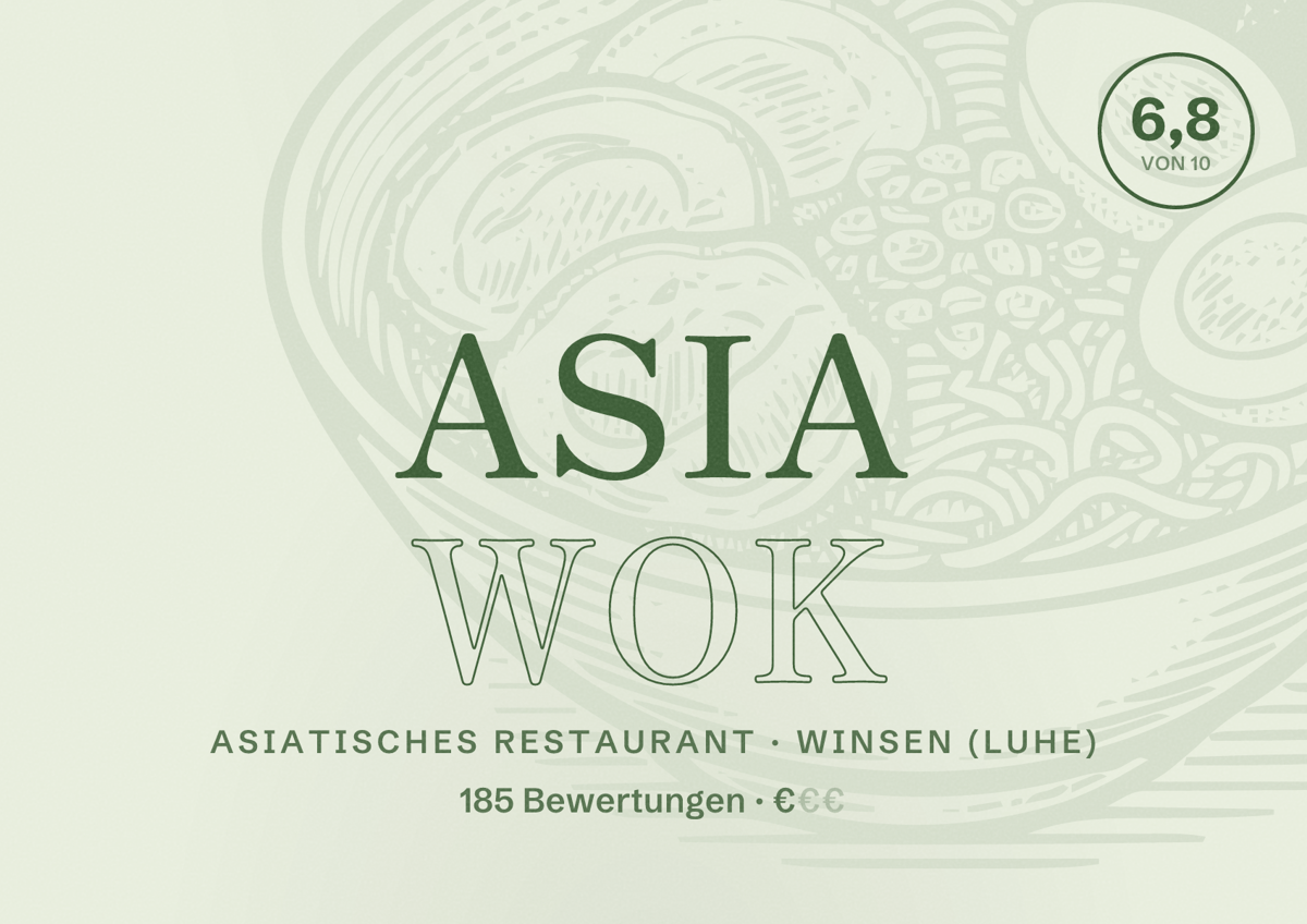 Illustriertes Poster von Asia Wok, Asiatisches Restaurant in Winsen (Luhe): Bewertung 6,8 von 10 aus 185 Bewertungen, Preisniveau €