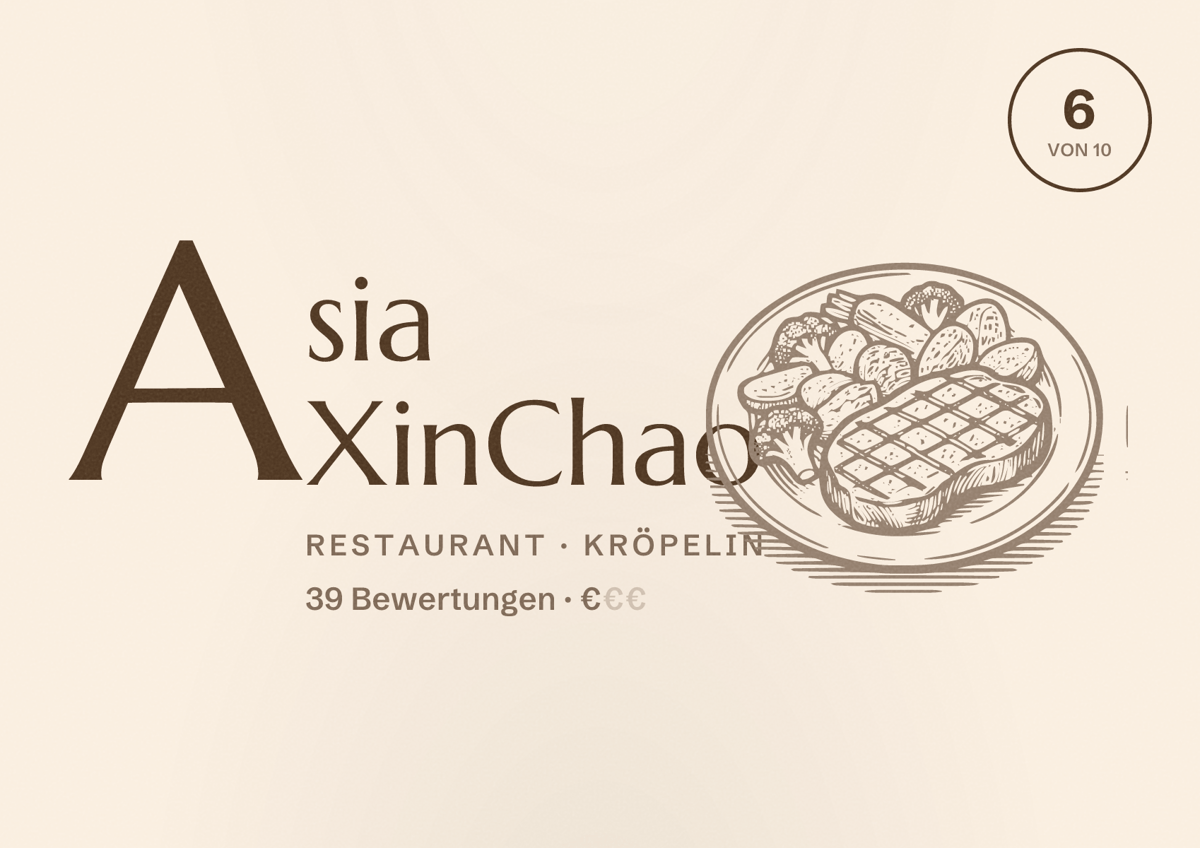 Illustriertes Poster von Asia XinChao, Restaurant in Kröpelin: Bewertung 6 von 10 aus 39 Bewertungen, Preisniveau €
