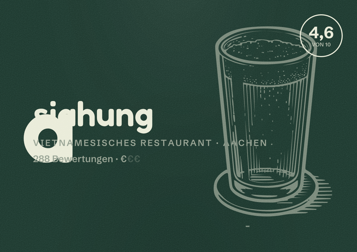 Illustriertes Poster von asiahung, Vietnamesisches Restaurant in Aachen: Bewertung 4,6 von 10 aus 288 Bewertungen, Preisniveau €