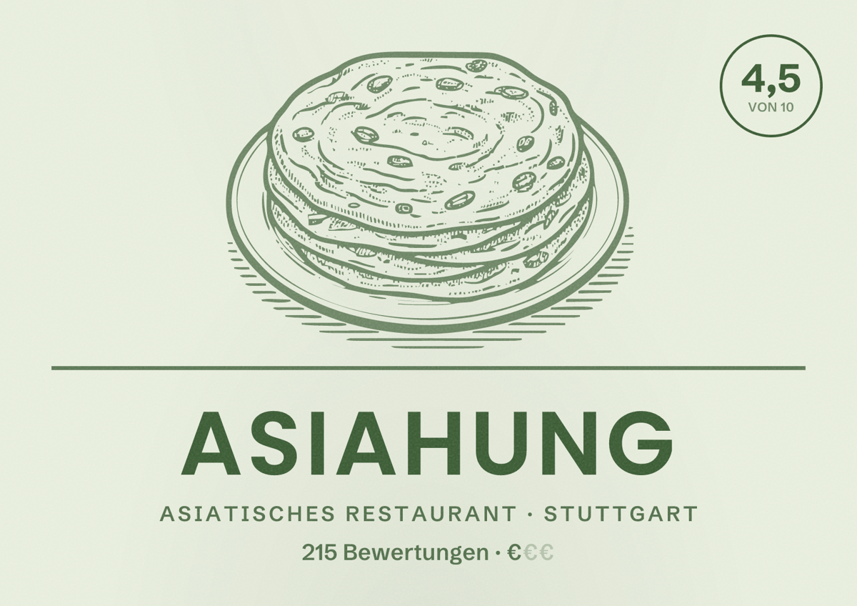 Illustriertes Poster von asiahung, Asiatisches Restaurant in Stuttgart: Bewertung 4,5 von 10 aus 215 Bewertungen, Preisniveau €