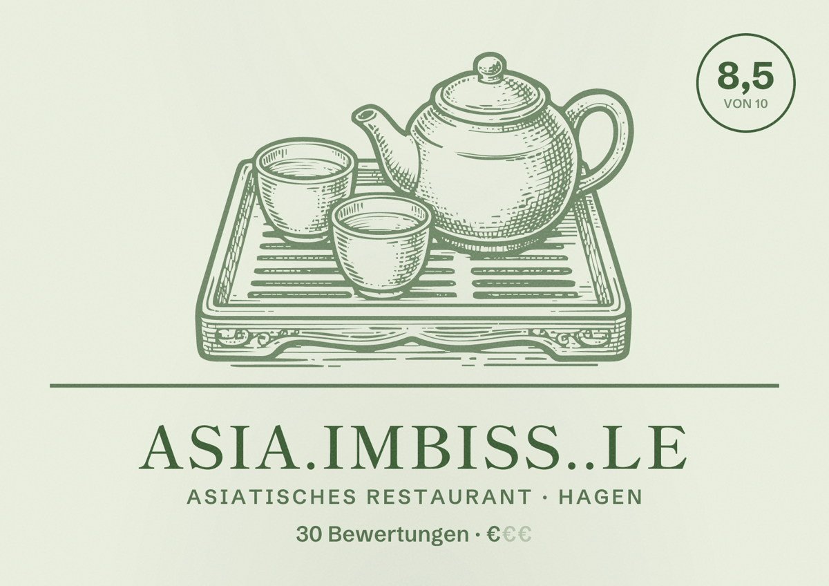 Illustriertes Poster von Asia.Imbiss..Le, Asiatisches Restaurant in Hagen: Bewertung 8,5 von 10 aus 30 Bewertungen, Preisniveau €