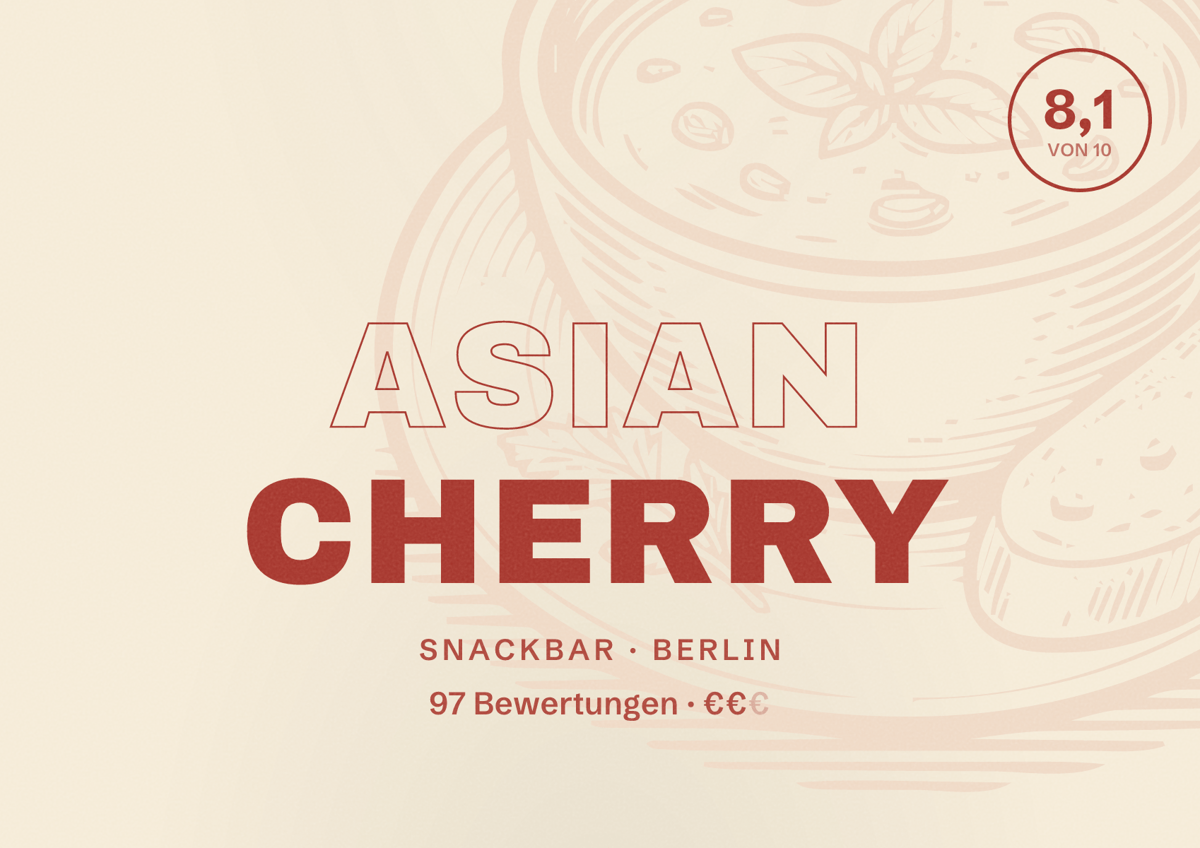Illustriertes Poster von Asian Cherry, Snackbar in Berlin: Bewertung 8,1 von 10 aus 97 Bewertungen, Preisniveau €€