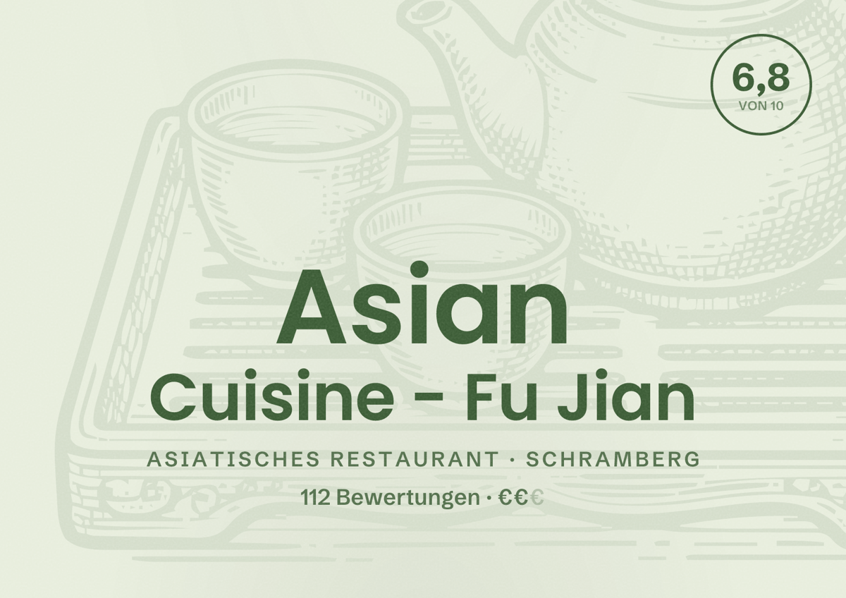 Illustriertes Poster von Asian Cuisine - Fu Jian, Asiatisches Restaurant in Schramberg: Bewertung 6,8 von 10 aus 112 Bewertungen, Preisniveau €€